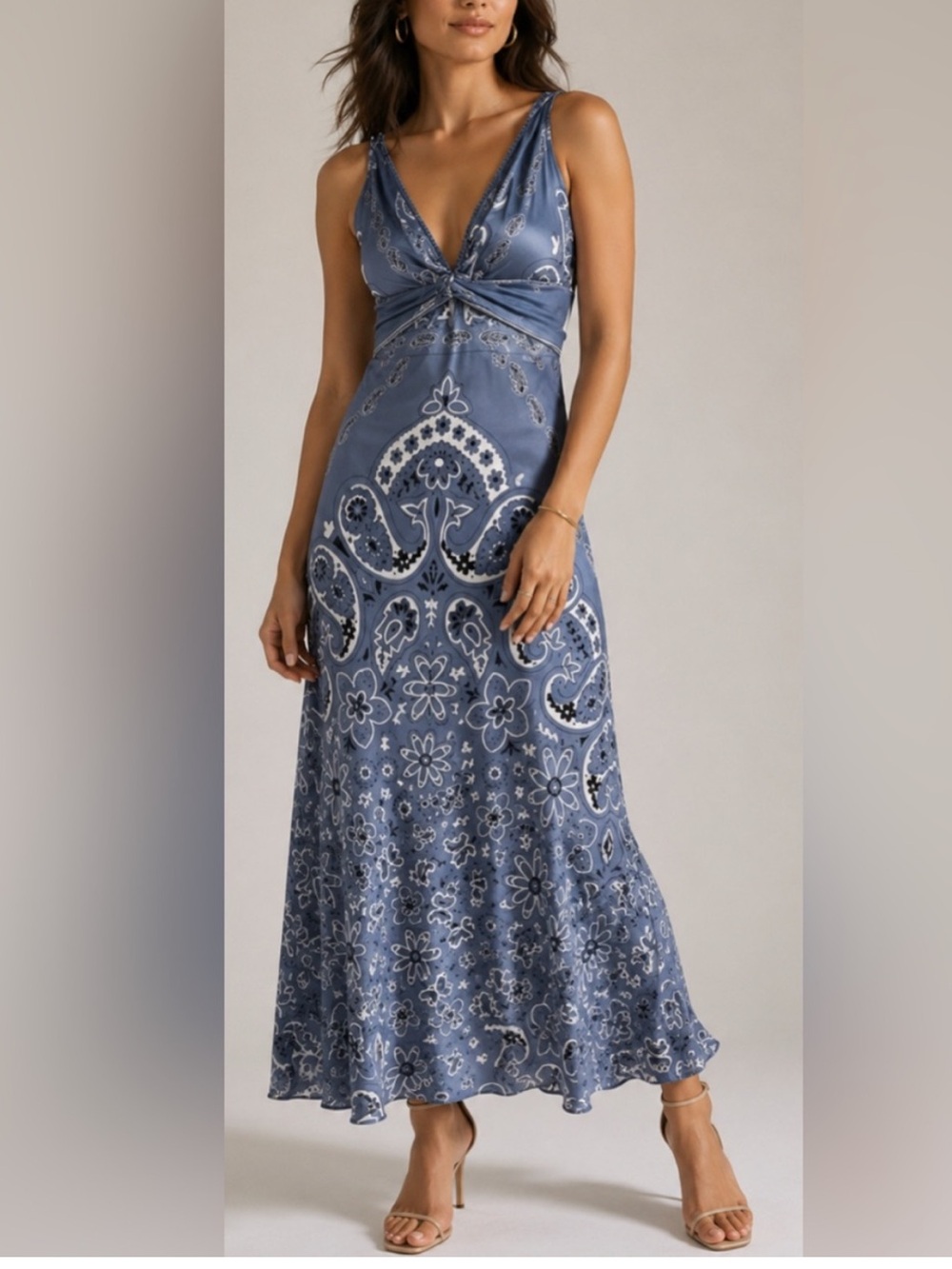 Caroline Constas Blue Paisley Floral Twist Front Maxi Dress - Picture 1 of 14